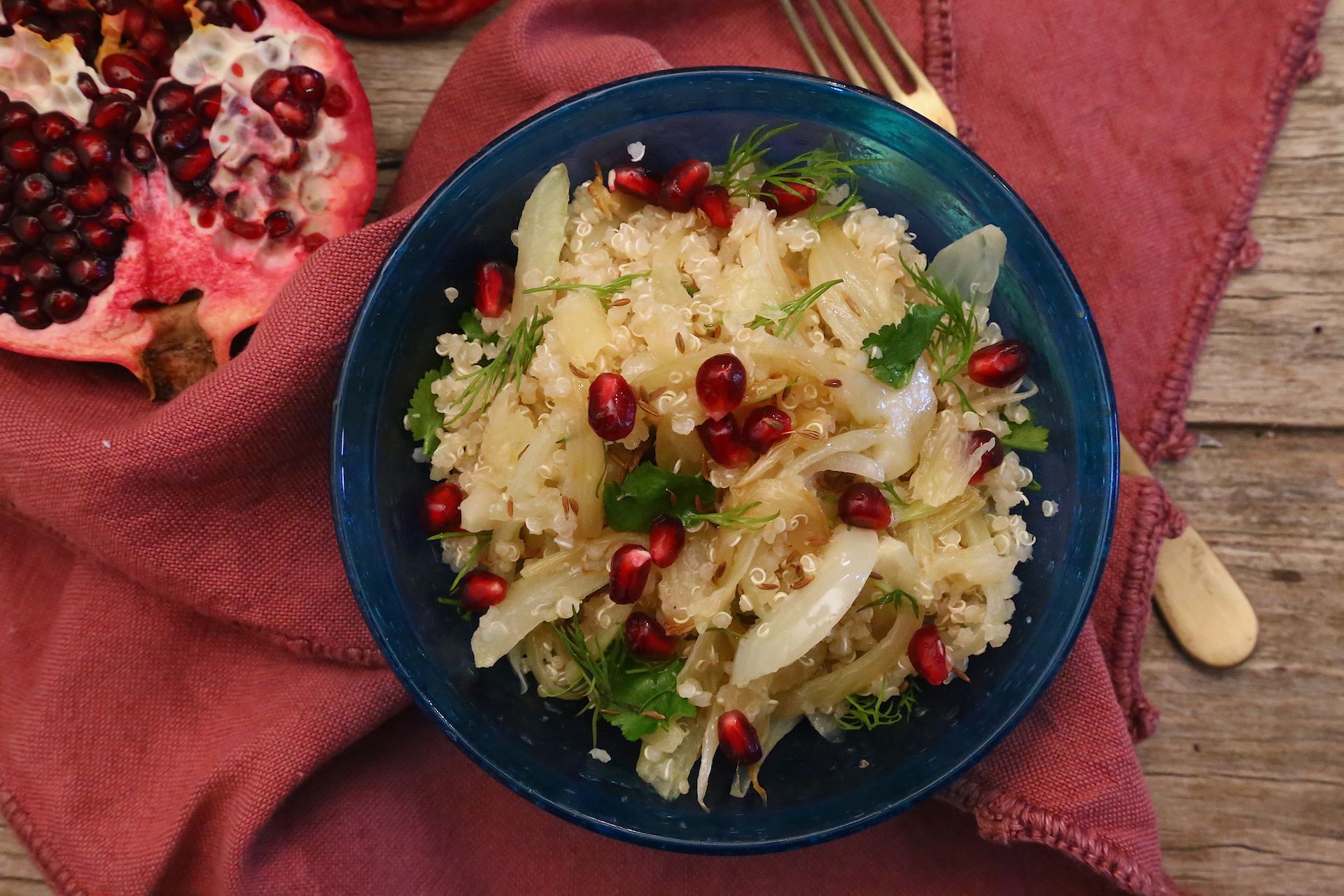 L'insalata tiepida di quinoa appena servita