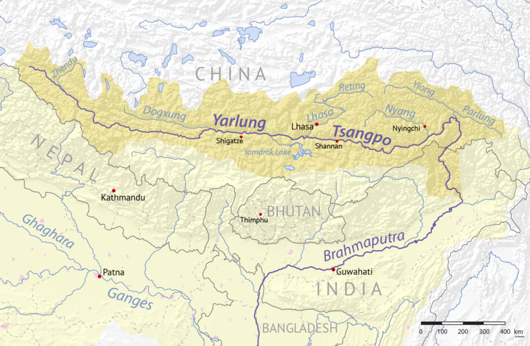 La mappa del fiume Brahmaputra