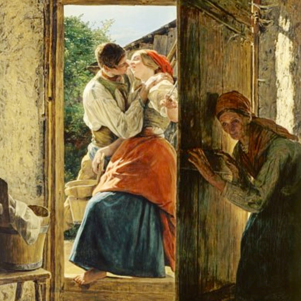 Ferdinand Georg Waldmüller, il bacio spiato, 1890